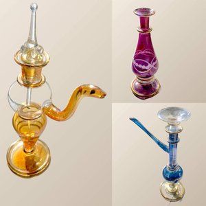 Authentic Egyptian Artisan Glass Perfume Bottles, Purple, Blue, or Yellow